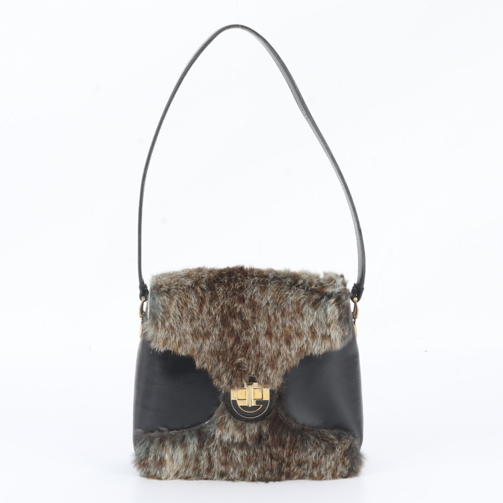 Gucci Fur Leather Shoulder Bag Tote Handbag Brand Women's